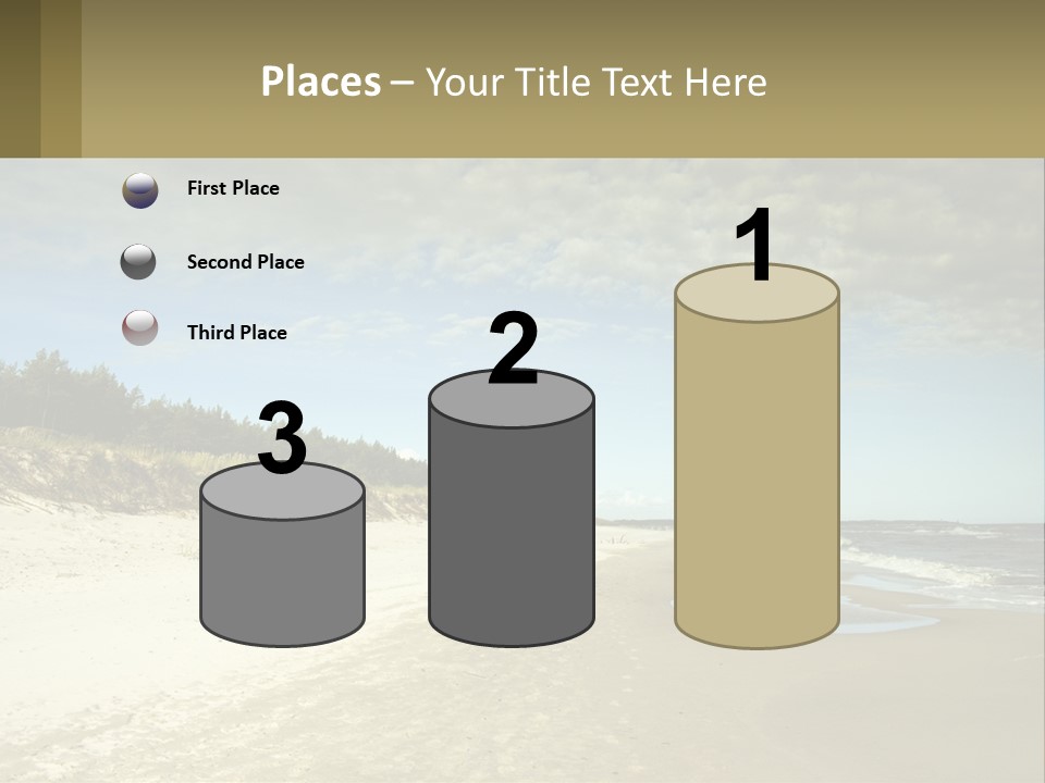 A Sandy Beach With Trees And Water Under A Cloudy Sky PowerPoint Template