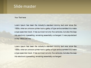 A Sandy Beach With Trees And Water Under A Cloudy Sky PowerPoint Template