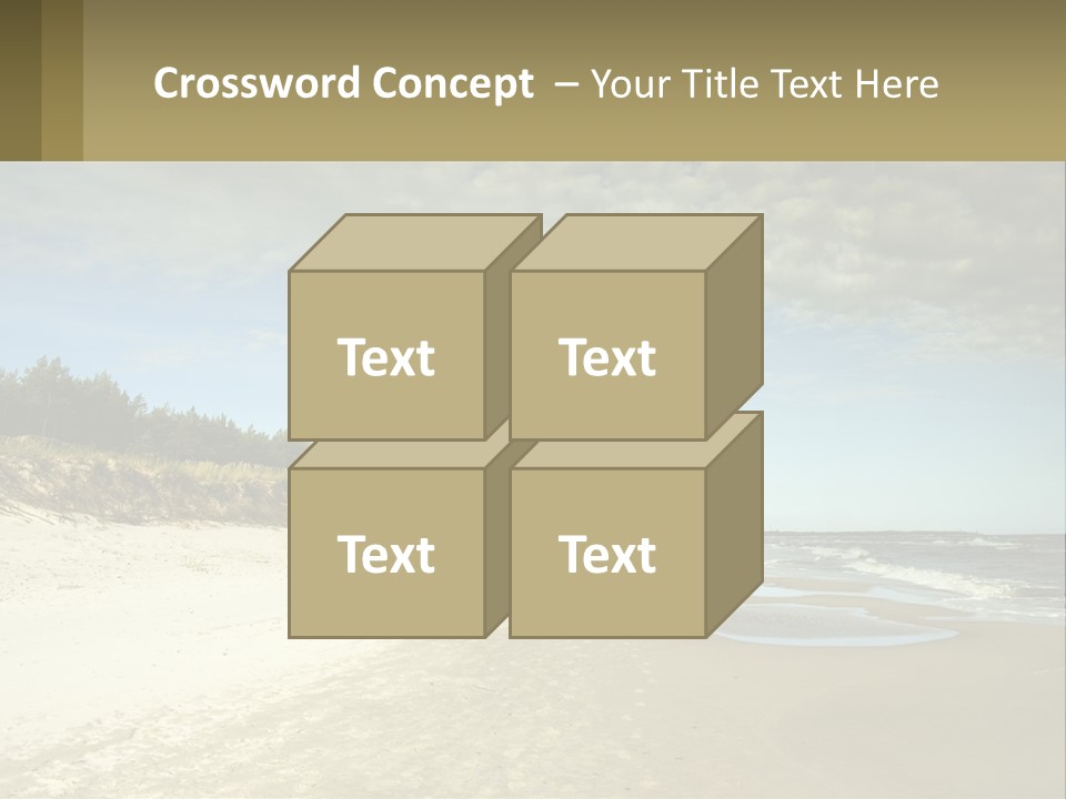 A Sandy Beach With Trees And Water Under A Cloudy Sky PowerPoint Template