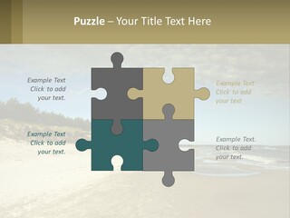 A Sandy Beach With Trees And Water Under A Cloudy Sky PowerPoint Template