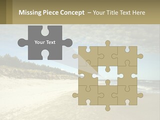 A Sandy Beach With Trees And Water Under A Cloudy Sky PowerPoint Template