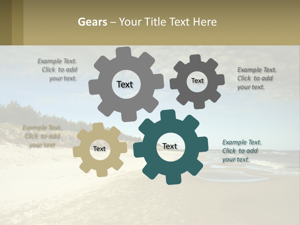 A Sandy Beach With Trees And Water Under A Cloudy Sky PowerPoint Template