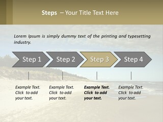 A Sandy Beach With Trees And Water Under A Cloudy Sky PowerPoint Template