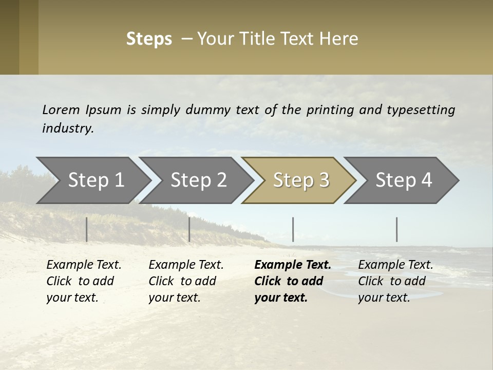 A Sandy Beach With Trees And Water Under A Cloudy Sky PowerPoint Template