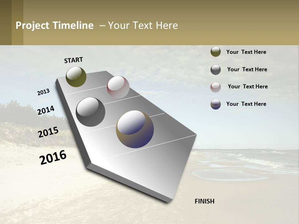 A Sandy Beach With Trees And Water Under A Cloudy Sky PowerPoint Template