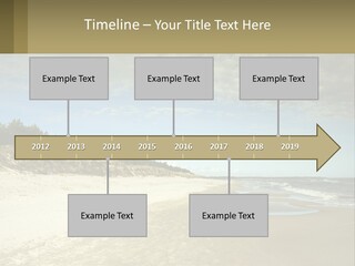A Sandy Beach With Trees And Water Under A Cloudy Sky PowerPoint Template