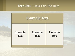 A Sandy Beach With Trees And Water Under A Cloudy Sky PowerPoint Template