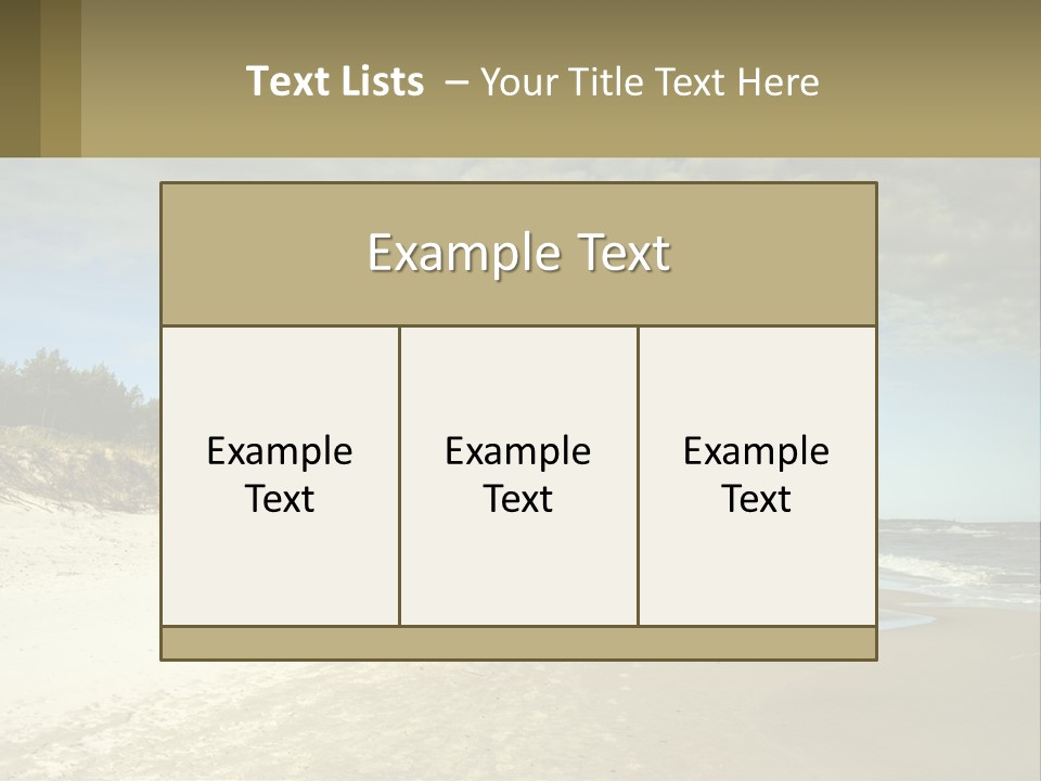 A Sandy Beach With Trees And Water Under A Cloudy Sky PowerPoint Template