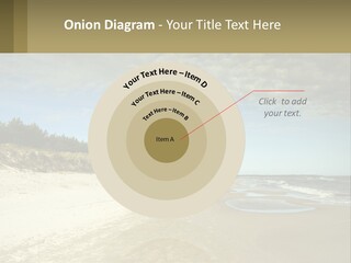 A Sandy Beach With Trees And Water Under A Cloudy Sky PowerPoint Template