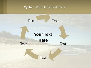 A Sandy Beach With Trees And Water Under A Cloudy Sky PowerPoint Template