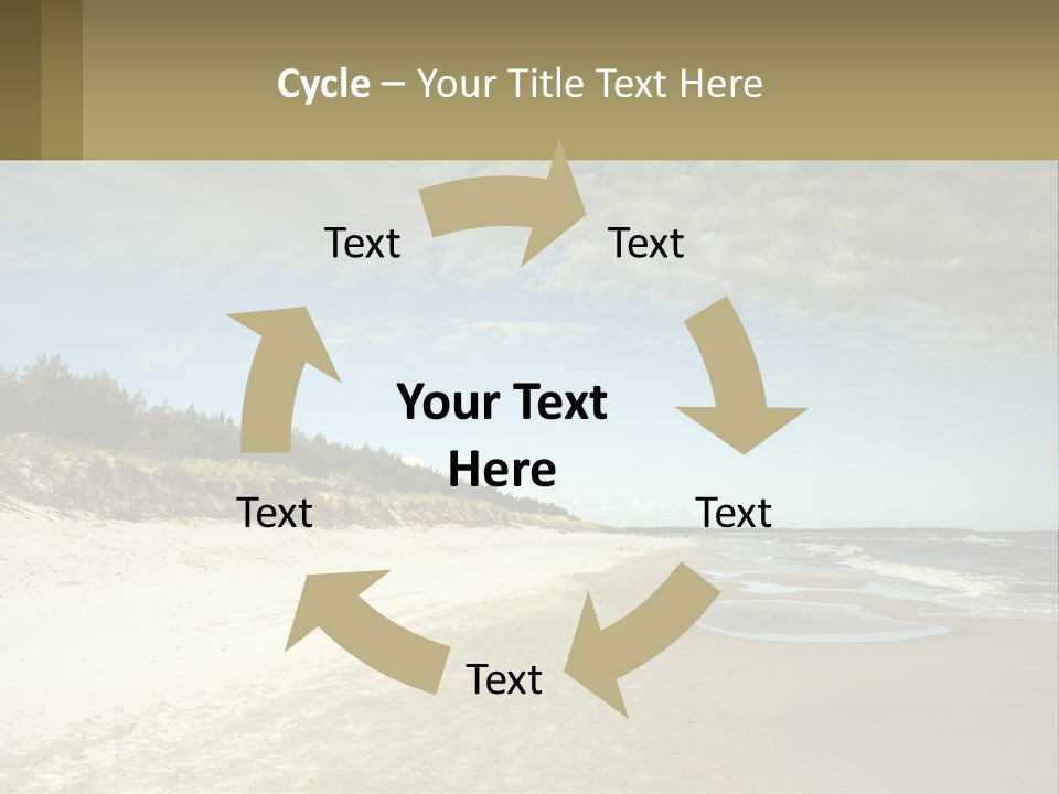 A Sandy Beach With Trees And Water Under A Cloudy Sky PowerPoint Template