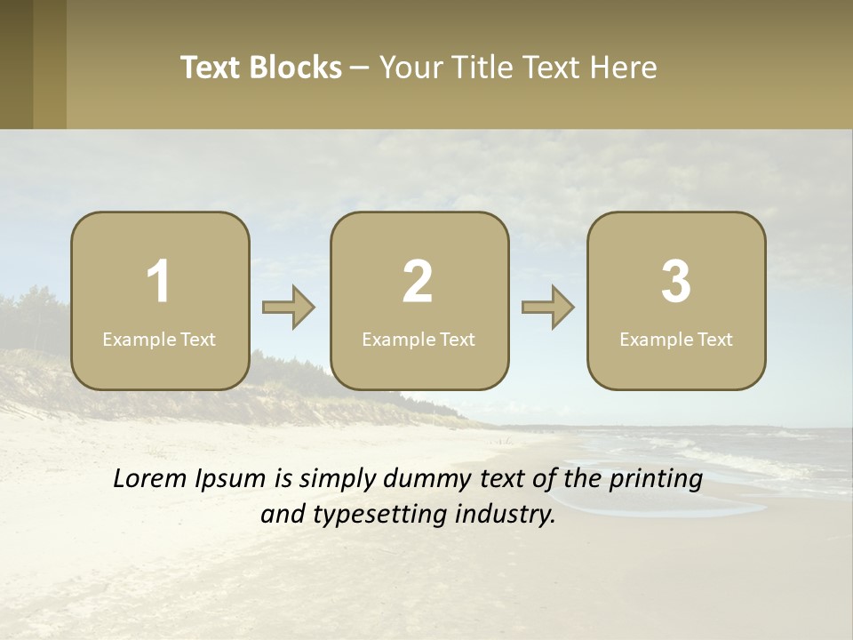 A Sandy Beach With Trees And Water Under A Cloudy Sky PowerPoint Template