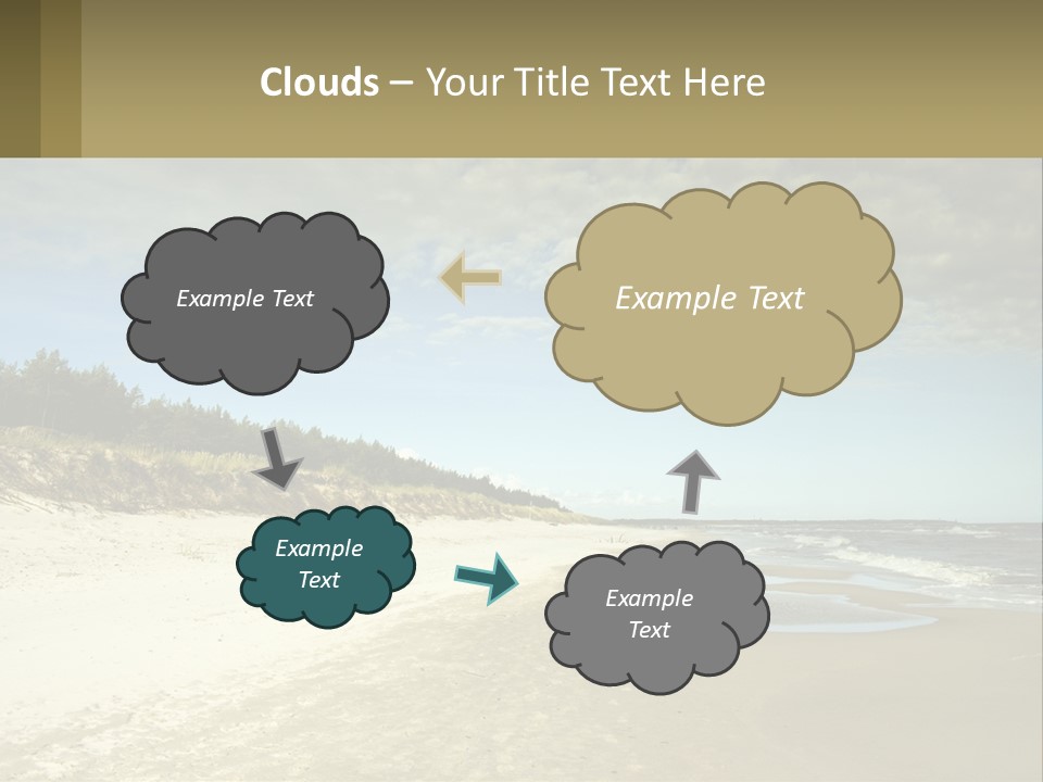 A Sandy Beach With Trees And Water Under A Cloudy Sky PowerPoint Template