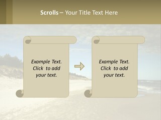 A Sandy Beach With Trees And Water Under A Cloudy Sky PowerPoint Template