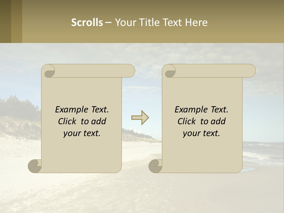 A Sandy Beach With Trees And Water Under A Cloudy Sky PowerPoint Template
