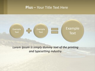 A Sandy Beach With Trees And Water Under A Cloudy Sky PowerPoint Template