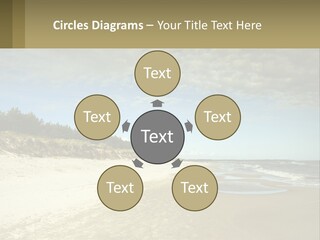 A Sandy Beach With Trees And Water Under A Cloudy Sky PowerPoint Template