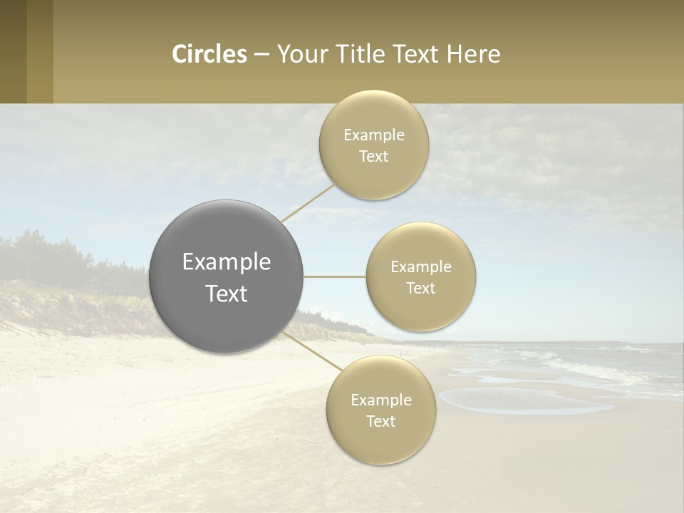 A Sandy Beach With Trees And Water Under A Cloudy Sky PowerPoint Template