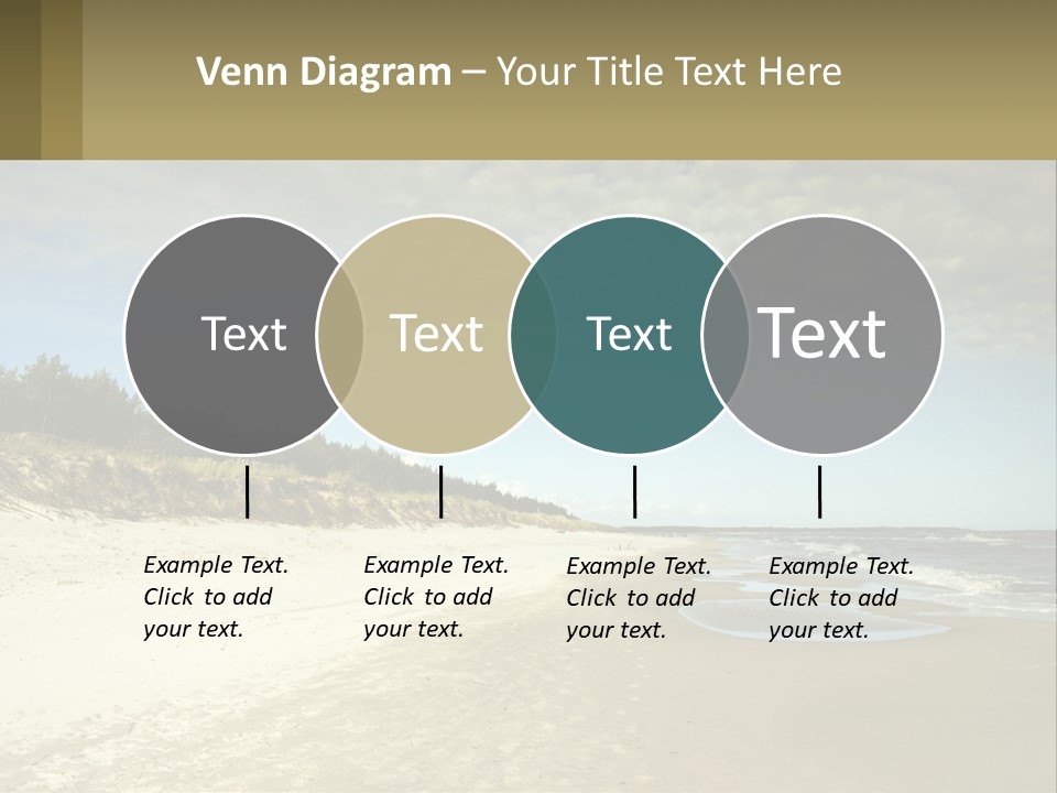 A Sandy Beach With Trees And Water Under A Cloudy Sky PowerPoint Template