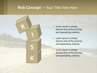 A Sandy Beach With Trees And Water Under A Cloudy Sky PowerPoint Template