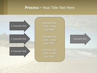 A Sandy Beach With Trees And Water Under A Cloudy Sky PowerPoint Template