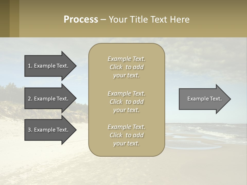 A Sandy Beach With Trees And Water Under A Cloudy Sky PowerPoint Template
