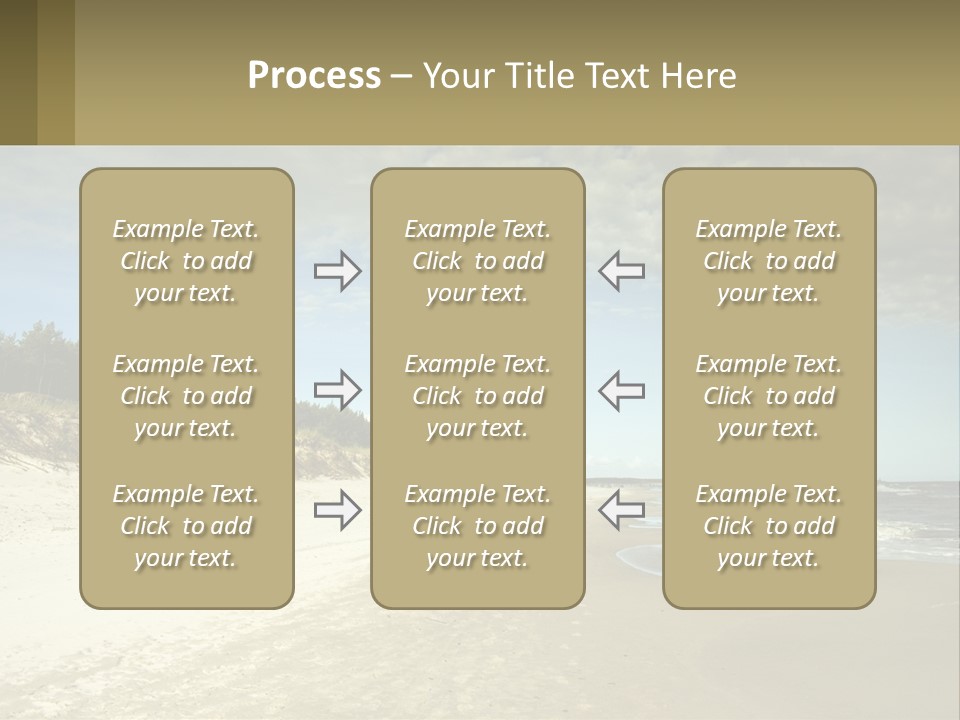 A Sandy Beach With Trees And Water Under A Cloudy Sky PowerPoint Template