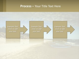 A Sandy Beach With Trees And Water Under A Cloudy Sky PowerPoint Template