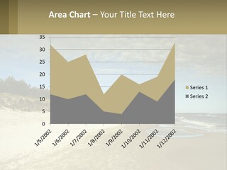 A Sandy Beach With Trees And Water Under A Cloudy Sky PowerPoint Template