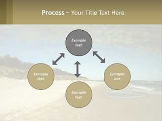 A Sandy Beach With Trees And Water Under A Cloudy Sky PowerPoint Template