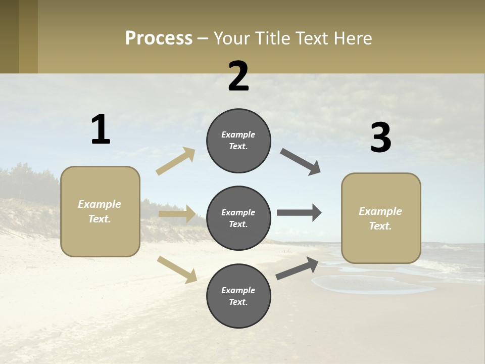 A Sandy Beach With Trees And Water Under A Cloudy Sky PowerPoint Template