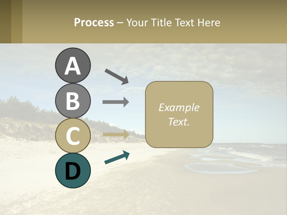 A Sandy Beach With Trees And Water Under A Cloudy Sky PowerPoint Template