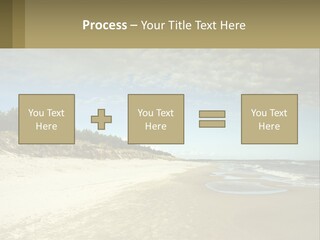 A Sandy Beach With Trees And Water Under A Cloudy Sky PowerPoint Template