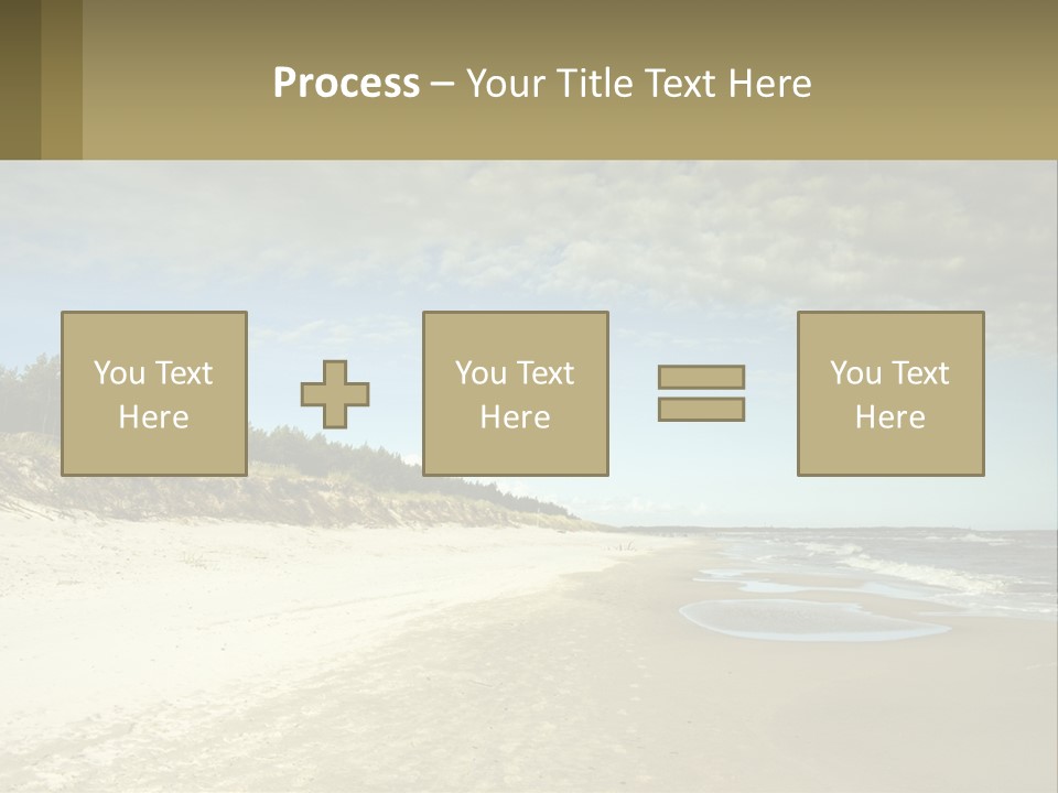 A Sandy Beach With Trees And Water Under A Cloudy Sky PowerPoint Template