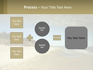 A Sandy Beach With Trees And Water Under A Cloudy Sky PowerPoint Template