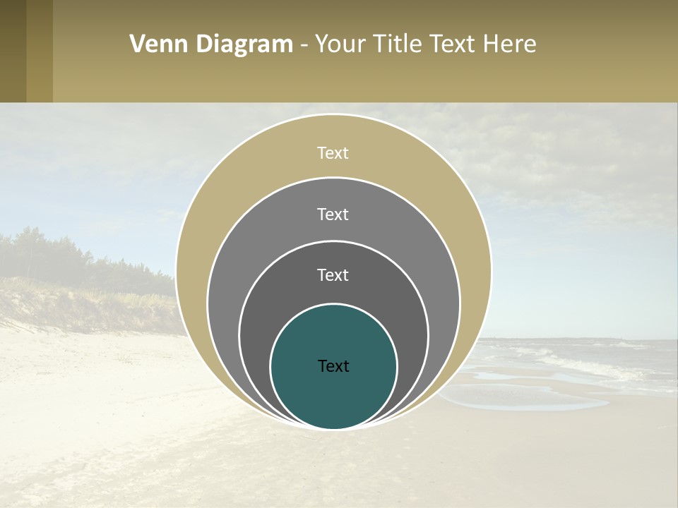 A Sandy Beach With Trees And Water Under A Cloudy Sky PowerPoint Template