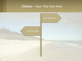 A Sandy Beach With Trees And Water Under A Cloudy Sky PowerPoint Template