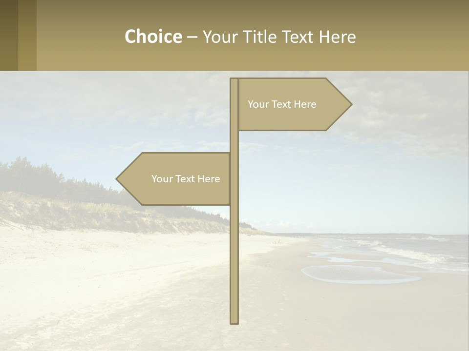 A Sandy Beach With Trees And Water Under A Cloudy Sky PowerPoint Template