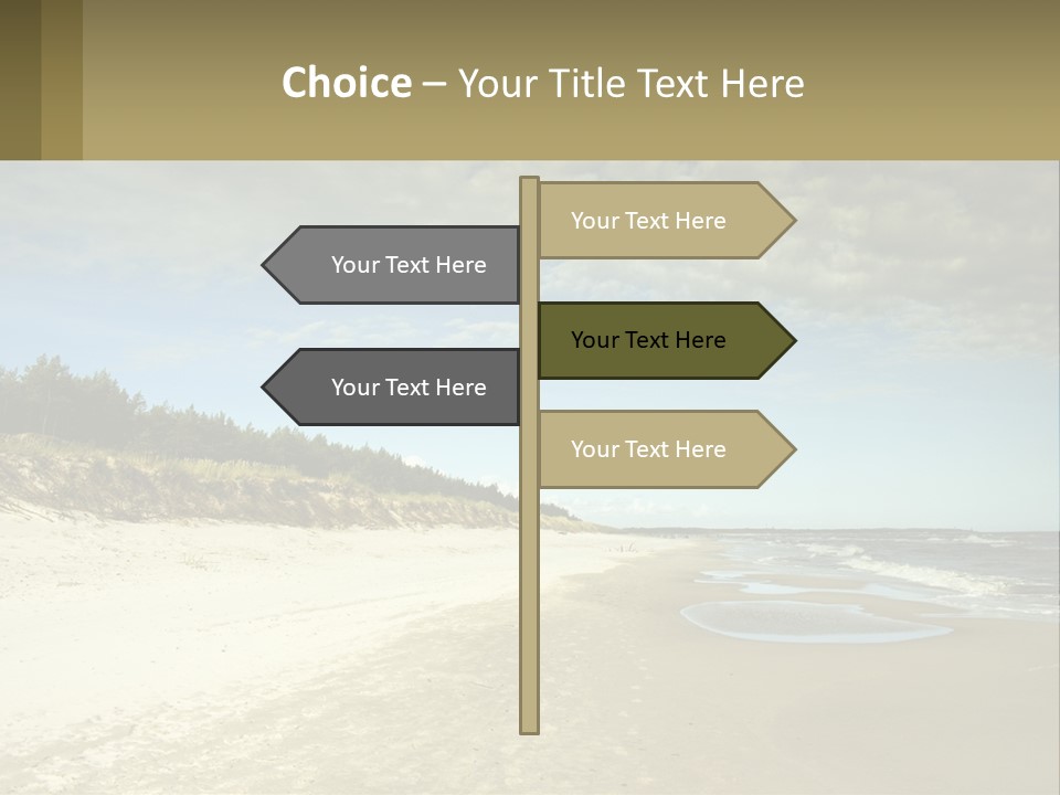 A Sandy Beach With Trees And Water Under A Cloudy Sky PowerPoint Template