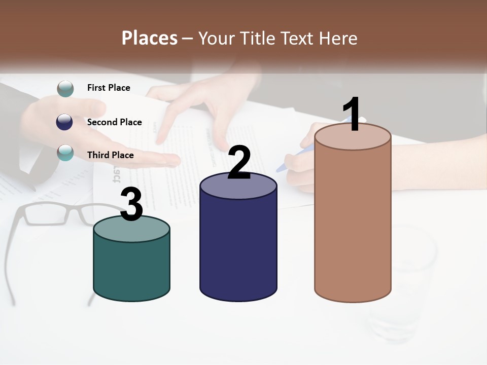 Two People Sitting At A Table Signing Papers PowerPoint Template