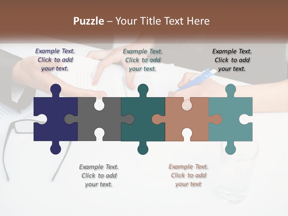 Two People Sitting At A Table Signing Papers PowerPoint Template