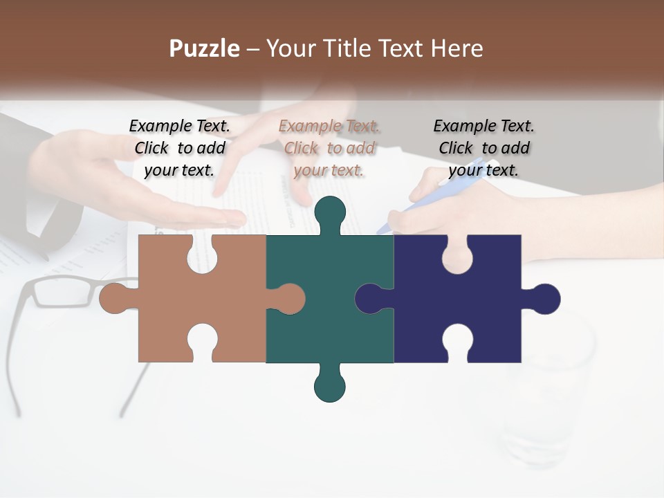 Two People Sitting At A Table Signing Papers PowerPoint Template