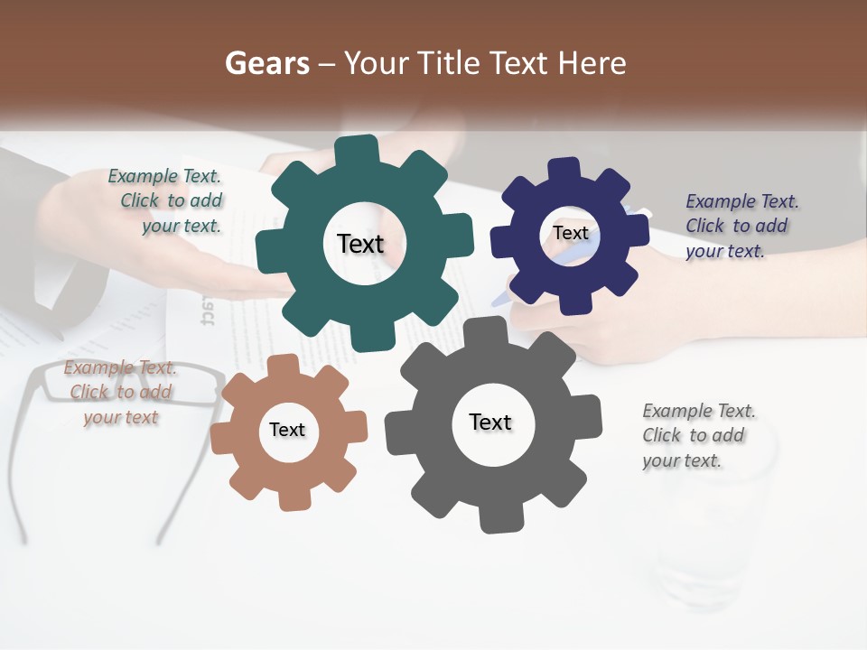 Two People Sitting At A Table Signing Papers PowerPoint Template