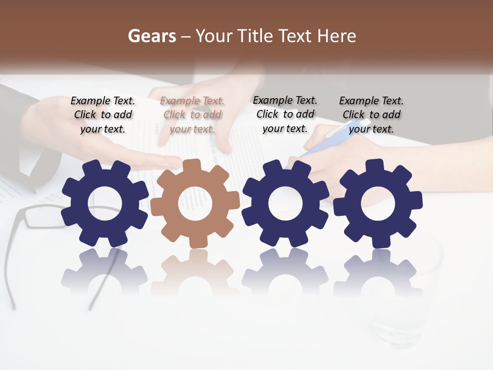 Two People Sitting At A Table Signing Papers PowerPoint Template