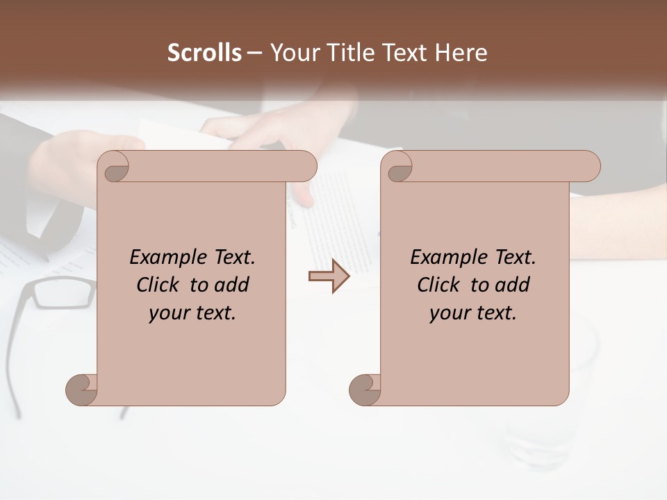 Two People Sitting At A Table Signing Papers PowerPoint Template