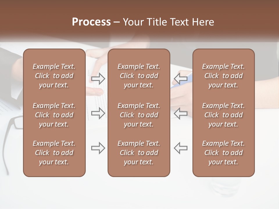 Two People Sitting At A Table Signing Papers PowerPoint Template
