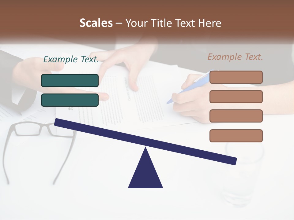 Two People Sitting At A Table Signing Papers PowerPoint Template