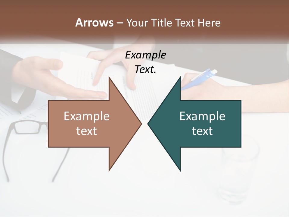 Two People Sitting At A Table Signing Papers PowerPoint Template