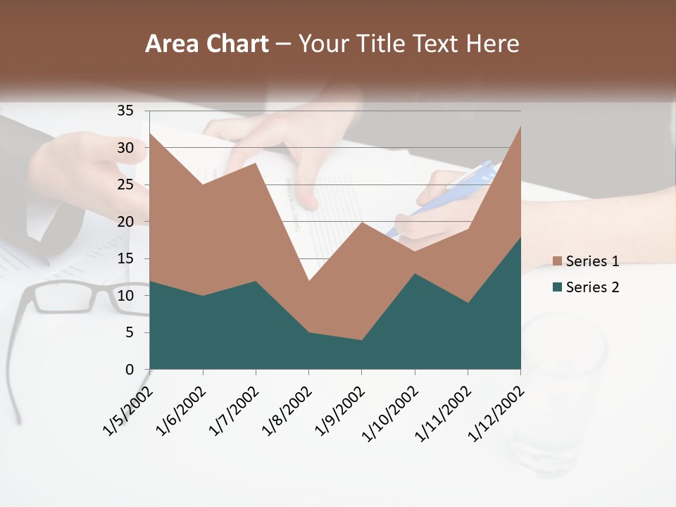 Two People Sitting At A Table Signing Papers PowerPoint Template