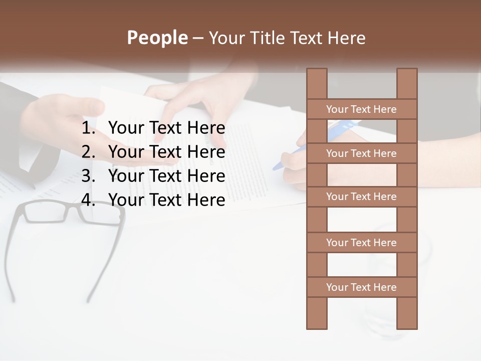 Two People Sitting At A Table Signing Papers PowerPoint Template